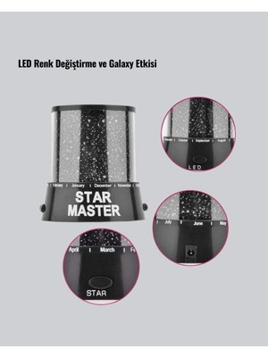 Esranın Dünyası LED Renk Değiştiren Yıldız Projektör Galaxy Efektli Gece Lambası