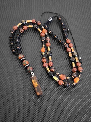 Tahrastone Damla Kehribar-6 mm Kızıl Obsidyen-8 mm Gold Obsidyen-Tibet Akiği -Oniks-Hematit Doğaltaş Kolye Takı Aksesuar Erkek Kolye