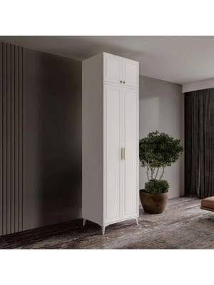 Macera Mobilya Milas Gold 2 Kapaklı Komple Mdf Ayaklı Yüklüklü Gardırop