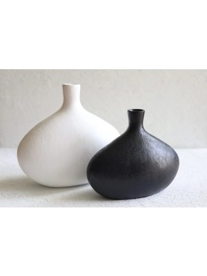 Empressco Minimal Seramik Beyzi Vazo Ikili 30X14X25 cm ve 24X12X19.5 Cm.