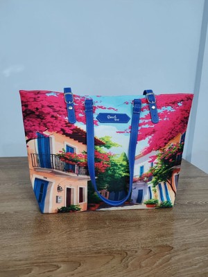 Cadde Dükkanı Sokak Baskılı Su Geçirmez Tokalı Plaj ve Günlük Kullanım Çantası