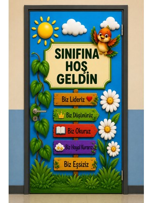 Promisebackdrop2 190X75CM Lastikli Kapı Süsü, Kumaş Kapı Giydirme, Sınıfına Hoş Geldin, Sınıf Kapısı, Okul Etkinlik Kapı Süsü