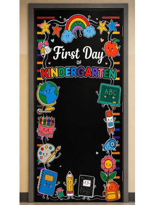 Promisebackdrop2 190X75CM Lastikli Kapı Süsü, Kumaş Kapı Giydirme, First Day Of Kindergarten, Sınıf Kapısı, Okul Etkinlik Kapı Süsü