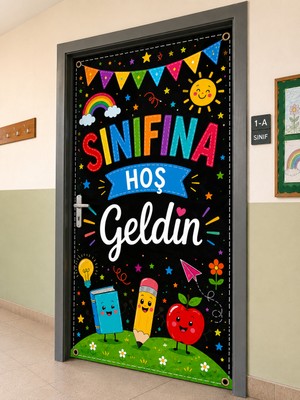 Promisebackdrop2 190X75CM Lastikli Kapı Süsü, Kumaş Kapı Giydirme, Sınıfına Hoş Geldin, Sınıf Kapısı, Okul Etkinlik Kapı Süsü