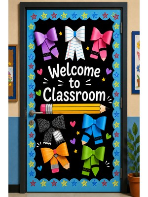 Promisebackdrop2 190X75CM Lastikli Kapı Süsü, Kumaş Kapı Giydirme, Welcome To Classroom, Sınıf Kapısı, Okul Etkinlik Kapı Süsü