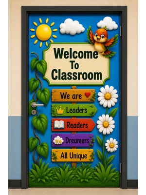 Promisebackdrop2 190X75CM Lastikli Kapı Süsü, Kumaş Kapı Giydirme, Welcome To Classroom, Sınıf Kapısı, Okul Etkinlik Kapı Süsü