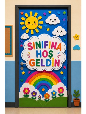 Promisebackdrop2 190X75CM Lastikli Kapı Süsü, Kumaş Kapı Giydirme, Sınıfına Hoş Geldin, Sınıf Kapısı, Okul Etkinlik Kapı Süsü