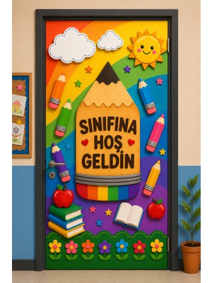 Promisebackdrop2 190X75CM Lastikli Kapı Süsü, Kumaş Kapı Giydirme, Sınıfına Hoş Geldin, Sınıf Kapısı, Okul Etkinlik Kapı Süsü