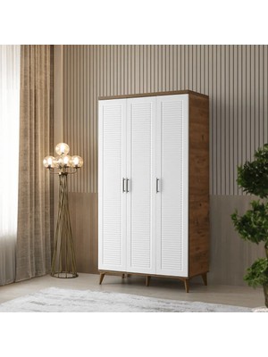 Macera Mobilya Paris 3 Kapaklı Komple Mdf Atlantik Çam-Beyaz Gardırop
