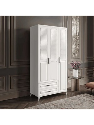 Macera Mobilya Sanat 3 Kapaklı Çekmeceli Komple Mdf Gardırop