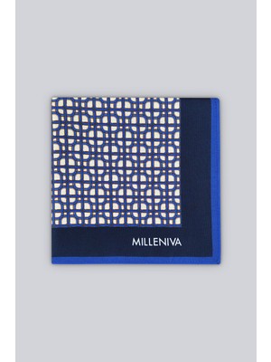 Milleniva Zincir Desenli Mavi Beyaz 70x70 Soft Touch Mat Kare Fular