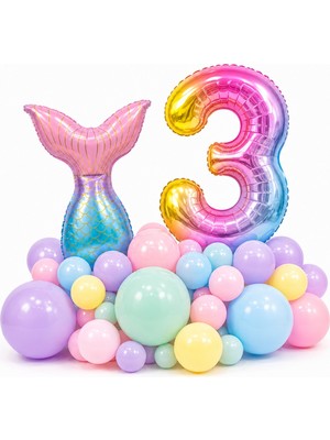 Bkmc Deniz Kızı Doğum Günü Süsleme Seti 1-9 Yaş Rakam Balonlu Makaron Balon Parti Dekorasyon Seti