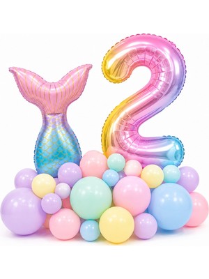 Bkmc Deniz Kızı Doğum Günü Süsleme Seti 1-9 Yaş Rakam Balonlu Makaron Balon Parti Dekorasyon Seti