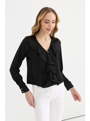 Selen V Yaka Kadın Bluz 25YSL8093 Siyah