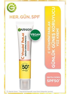 Garnier C Vitamini Parlak Günlük Güneş Koruyucu Fluid Yüz Kremi - Işıltılı Doku 40ML