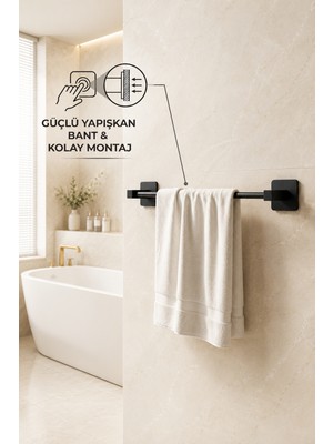 Riya Home Ev & Dekorasyon Kare Yapışkanlı Siyah Uzun Havluluk
