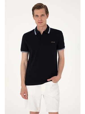 Pierre Cardin Fermuarlı Polo Yaka Slim Fit Kısa Kol Erkek Tişört 2131878 Lacivert