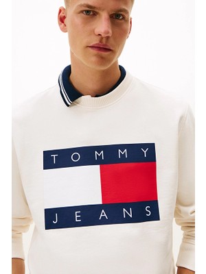 Tommy Jeans Erkek Sweatshirt DM0DM22643 Beyaz