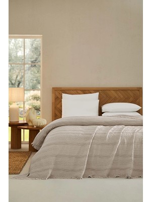 Cottons &amp; Clouds Striped Waffle Throw Örtü 140 x 245 cm