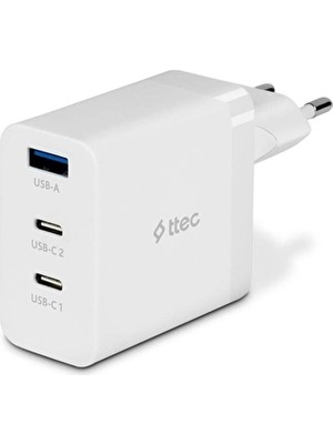 Ttec 2SCG03B Ttec Smartcharger Trio Gan 65W Pd Seyahat Hızlı Şarj Aleti 2 Usb-C+Usb-A-Beyaz