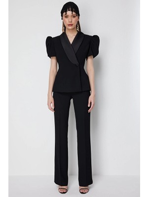Ekol Polyester Boru Paça Yüksek Bel Kadın Pantolon 01158 Siyah