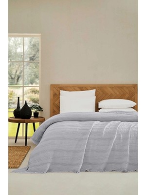 Cottons &amp; Clouds Striped Waffle Throw Örtü 140 x 245 cm