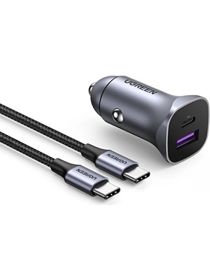Ugreen Pd 30W Qc Pd Alüminyum Araç Çakmaklık Şarj Cihazı 1xusb-C 1xusb-A Gri 40858