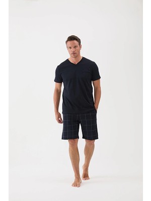 Cottons &amp; Clouds Loose Fit Kısa Kollu Erkek Şort Takımı CC9579 Lacivert