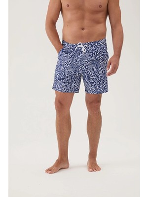 Cottons &amp; Clouds Beli Lastikli Regular Fit Su Itici Ip Bağlamalı Erkek Iki Yan Cep Detaylı Özellikli Mayo Şort CC0703 Desenli