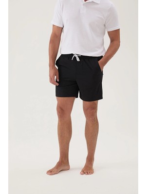 Cottons &amp; Clouds Beli Lastikli Regular Fit Su Itici Ip Bağlamalı Erkek Iki Yan Cep Detaylı Özellikli Mayo Şort CC0723 Siyah