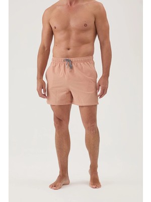 Cottons &amp; Clouds Beli Lastikli Regular Fit Su Itici Ip Bağlamalı Erkek Iki Yan Cep Detaylı Özellikli Gofre Mayo Şort CC0713 Şeftali Tüyü