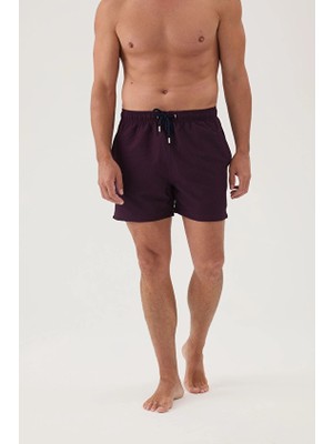 Cottons &amp; Clouds Beli Lastikli Regular Fit Su Itici Ip Bağlamalı Erkek Iki Yan Cep Detaylı Özellikli Gofre Mayo Şort CC0715 Mürdüm