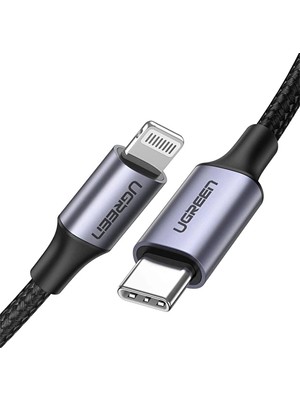 Ugreen Type-C To Lightning 3A Pd Mfi Sertifikalı Örgülü Hızlı Şarj Kablosu 1 Metre Siyah 60759