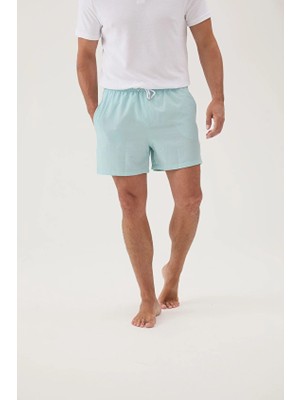 Cottons &amp; Clouds Beli Lastikli Regular Fit Su Itici Ip Bağlamalı Erkek Iki Yan Cep Detaylı Özellikli Gofre Mayo Şort CC0712 Akuamarin