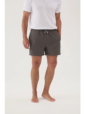 Cottons &amp; Clouds Beli Lastikli Regular Fit Su Itici Ip Bağlamalı Erkek Iki Yan Cep Detaylı Özellikli Gofre Mayo Şort CC0711 Antrasit