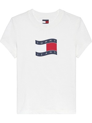 Tommy Jeans Kadın Tişört DW0DW22781 Beyaz