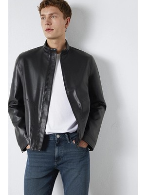 Mavi Dik/balıkçı Yaka Uzun Kol Slim Fit / Dar Kesim Fit Erkek Suni Deri Ceket M0110789 71379 Siyah