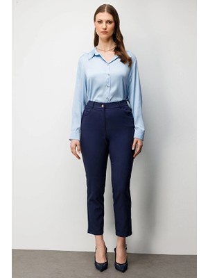 Ekol Polyester Dar Paça Yüksek Bel Kadın Pantolon 04036 Lacivert