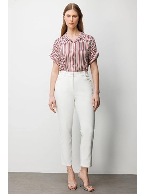 Ekol Polyester Dar Paça Yüksek Bel Kadın Pantolon 04036 Ekru