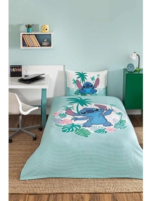 Özdilek Stitch Summer Tek Kişilik Disney Lisanslı Lastikli Çarşaf Çocuk Pike Takımı
