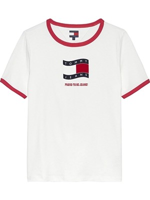 Tommy Jeans Kadın Tişört DW0DW22306 Beyaz