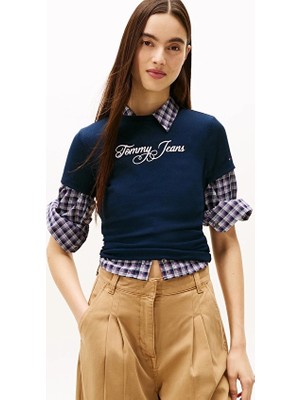 Tommy Jeans Kadın Tişört DW0DW21838 Mavi