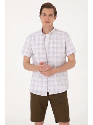 Pierre Cardin Regular Fit Kısa Kol Erkek Gömlek 2118035 Sütlü Kahve