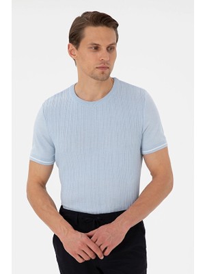 Pierre Cardin Slim Fit Bisiklet Yaka Kısa Kol Erkek Tişört 2141418 Açık Mavi