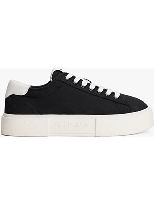 Tommy Jeans Bağcıklı Kadın Flatform Canvas Ayakkabı EN0EN02792BDS Siyah