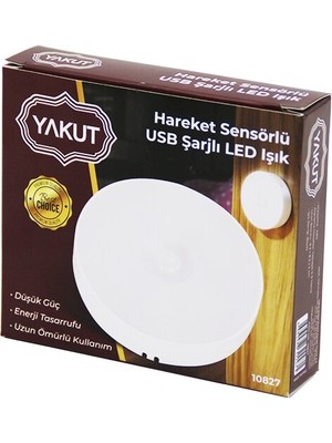 Go İthalat Sensörlü USB Şarjlı   Beyaz LED  Yuvarlak Lamba  Çap: 8.3cm - Kalınlık: 2cm - Sensör Algılama =0--3mt (5477)