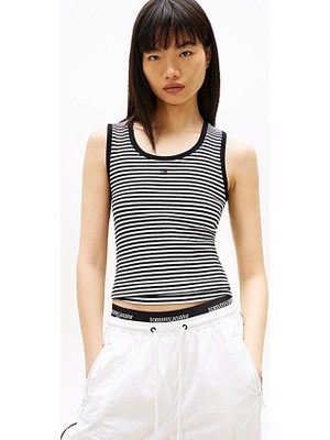 Tommy Jeans Kadın Tişört DW0DW20673 Siyah/beyaz
