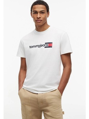 Tommy Jeans Erkek Tişört DM0DM23406 Ekru
