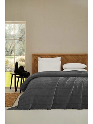Cottons &amp; Clouds Striped Waffle Throw Örtü 160 x 245 cm