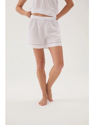 Cottons &amp; Clouds Loose Fit Kadın Refli Mini Şort CC9225K Beyaz